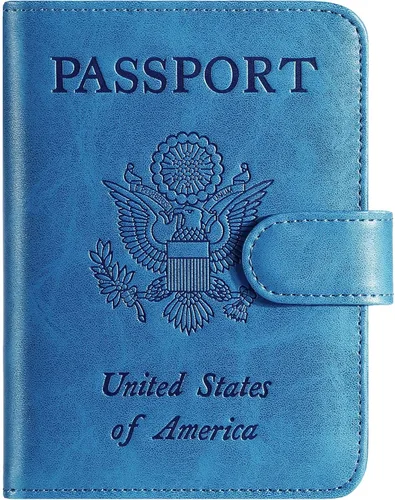 Miniatura 13 de Funda para pasaporte, cartera con bloqueo RFID, funda de piel para tarjetas, accesorios de viaje para mujeres y hombres, negro