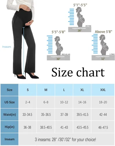 Miniatura 6 de Tapata Pantalones de maternidad para mujer de 28, 30, 32 pulgadas, corte de bota, pantalones de vestir con bolsillos sobre el vientre, pantalones