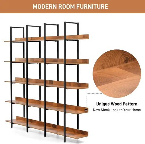 Miniatura 9 de YISUYA Estantería alta de madera de 5 niveles para dormitorio, estantería industrial moderna de mediados de siglo con almacenamiento para sala