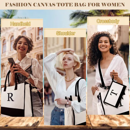Miniatura 3 de Regalos para el día de la madre para mujeres, bolsa de lona con inicial para mujeres, regalos de cumpleaños personalizados para mamá, amigas
