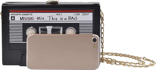Miniatura 6 de QZUnique Bolso de hombro en forma de cinta con grabador de radio PU Crossbody bolso de noche retro para mujer, bolso de mano