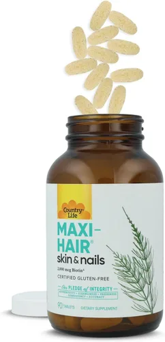 Miniatura 2 de Country Life Maxi-Hair-Skin & Nails-2,000 mcg de biotina, libre de PABA, 90 tabletas