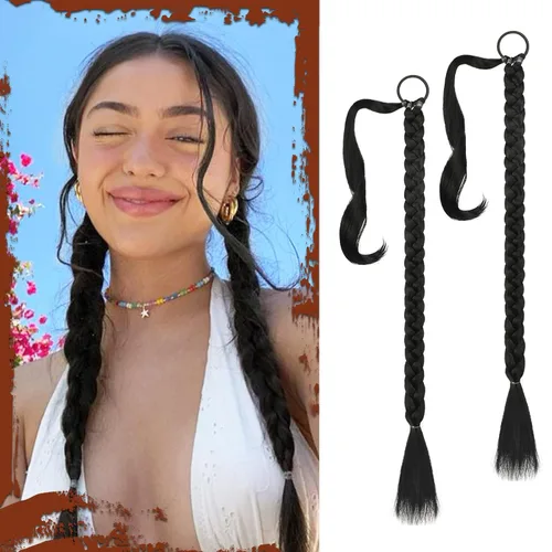 Miniatura 37 de Sofeiyan Extensión de cola de caballo de trenza larga con banda para el cabello, lacio, elegante, envolvente, extensiones de cabello trenzado, cola