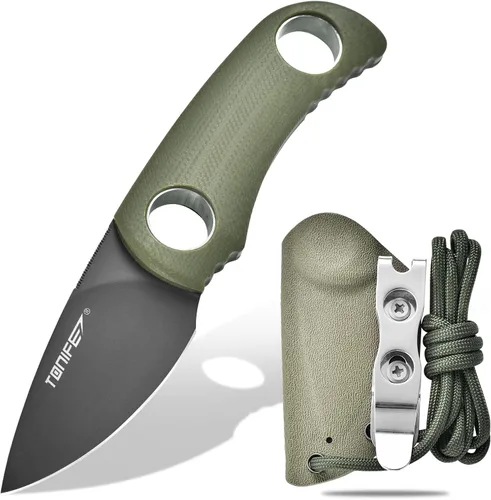 Miniatura 13 de TONIFE Cuchillo de hoja fija de 4.8 cm, cuchillo mini para el cuello con funda Kydex y cordón, cuchillo fijo portátil EDC para supervivencia al aire