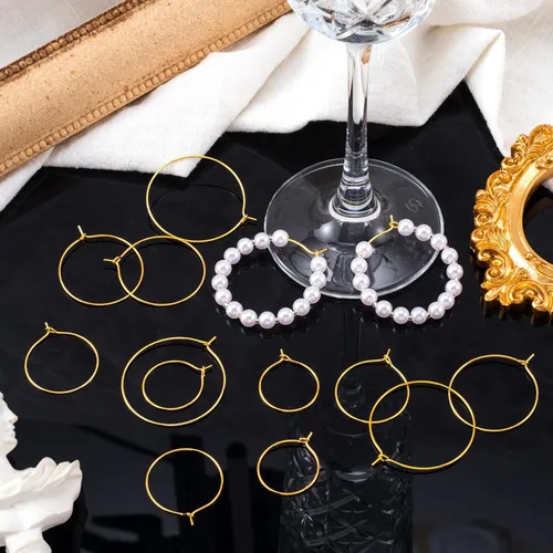 Miniatura 4 de OIIKI 120 piezas de aros para hacer aretes, 4 tamaños de aros para joyería con baño de oro, aros abiertos, anillos de metal para aretes, cuentas 120
