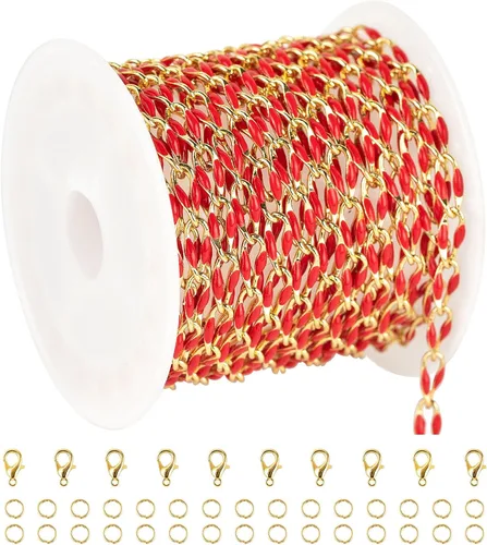 Miniatura 12 de Cadena de goteo de aceite negro para hacer joyas, carrete de cadena de eslabones de cable de latón chapado en oro con anillos abiertos y cierres