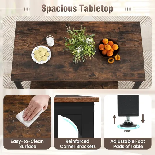 Miniatura 4 de Giantex Juego de mesa de comedor de 4 piezas para 4, mesa y sillas de cocina modernas, juego de muebles anidables con banco y 2 taburetes, juego