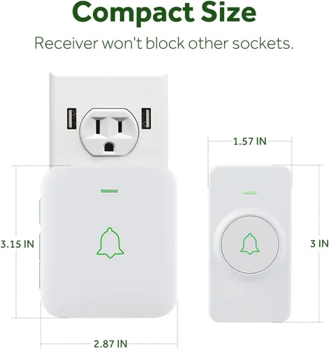 Miniatura 5 de AVANTEK Timbre de puerta inalámbrico, CW-12 Mini timbre impermeable que funciona a 1000 pies con 52 melodías, 5 niveles de volumen y flash LED 2