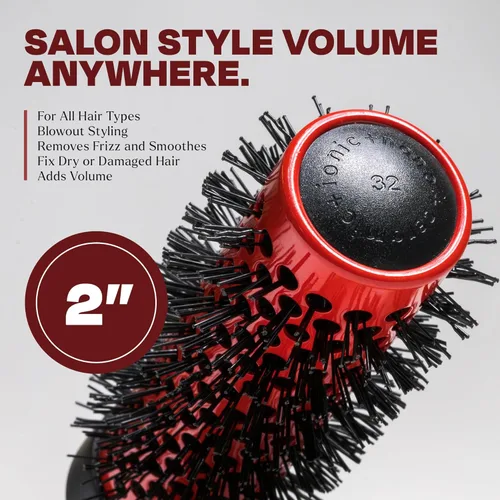 Miniatura 2 de Cepillo redondo de cerámica con infusión de iones Rodillo de calidad de salón para secado por soplado Fija el cabello seco o dañado Cepillo