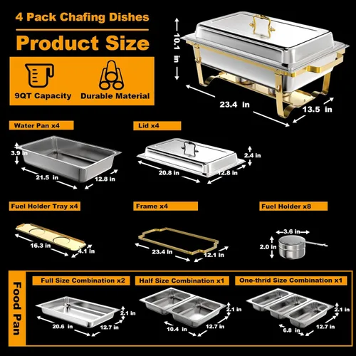 Miniatura 3 de Juego de Platos de Roce Amhier para Buffet 4 Piezas, Juego de Platos de Roce para Buffet de 9 Cuartos de Galón con Combo de Diferentes Bandejas