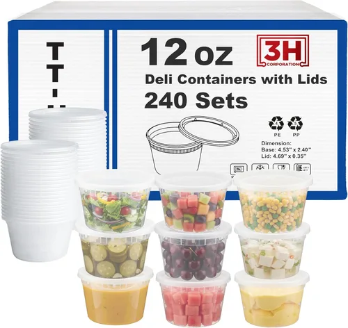 Miniatura 14 de Recipientes de 8 onzas con tapas (48 juegos/96 piezas) pequeños recipientes de plástico para aperitivos, congelador, microondas, sin BPA