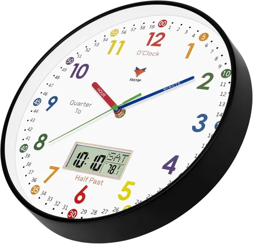Miniatura 6 de Foxtop Reloj de Aprendizaje Digital y Analógico para Niños - Reloj de Enseñanza para Decir la Hora de 12 Pulgadas Silencioso Sin Tictac Operado