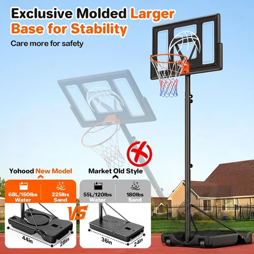 Miniatura 3 de Yohood Aro de baloncesto para exteriores ajustable de 10 pies, sistema de portería de baloncesto portátil para niños, jóvenes y adultos en patio