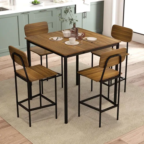 Miniatura 2 de GOFLAME Juego de mesa de comedor de 5 piezas para espacios pequeños, mesa de cocina y sillas para 4 personas con marco de acero, juego de mesa