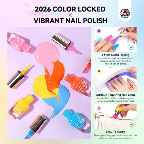 Miniatura 5 de SAVILAND Juego de esmaltes de uñas: kit de esmalte de uñas de secado rápido rosa brillante, amarillo y rojo, con purpurina, 24 colores, esmalte