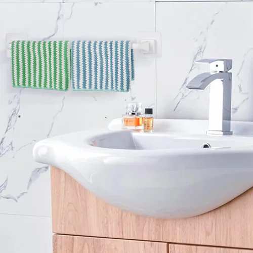 Miniatura 3 de Liitrton Toallero autoadhesivo sin taladro, colgador de toallas de mano para baño y cocina, almacenamiento automático (L, blanco)