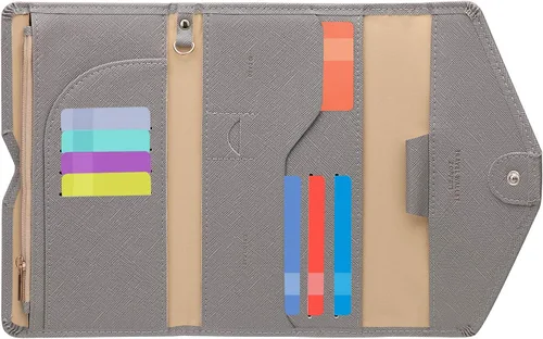Miniatura 137 de Zoppen - Billetera de viaje con bloqueo RFID multiusos (Ver.4) Portatarjetas de pasaporte y vacunas, organizador de documentos de tres pliegues