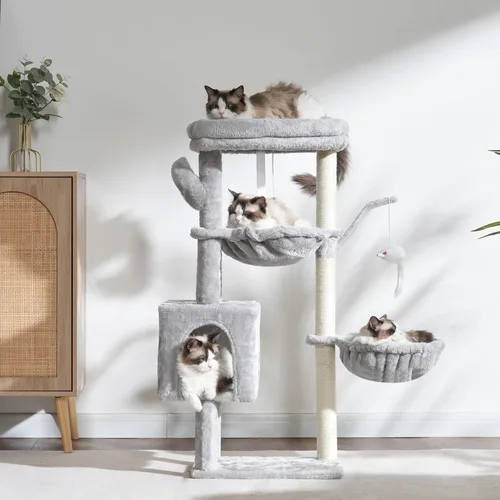 Miniatura 9 de Heybly Árbol para Gatos, Torre Condo de 39.4 Pulgadas con Poste Rascador, Torre para Gatos de Interior, Poste de Sisal Completamente Envuelto