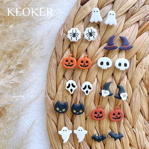 Miniatura 2 de KEOKER Cortadores de arcilla polimérica de Halloween, 10 formas para joyas, aretes, calabaza, tachuelas incluidas Cortadores de arcilla con tachuelas
