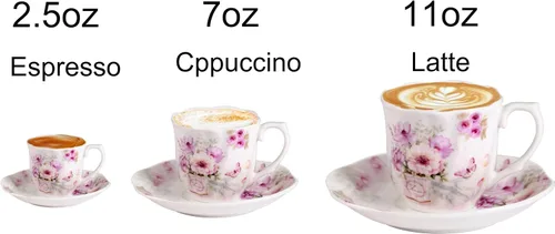 Miniatura 5 de GuangYang Juego de 6 tazas de té y platillos de porcelana de 7 onzas, patrón floral morado