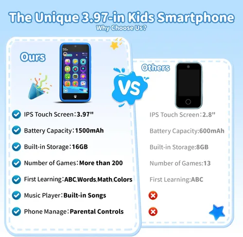 Miniatura 6 de MOMILLA Teléfono inteligente de juguetes para niños, pantalla táctil de 3.97 pulgadas, 16 GB, cámaras duales con más de 45 calcomanías, más de 210