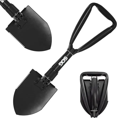 SOG Herramienta de atrincheramiento - Pala plegable de supervivencia de 18.25 pulgadas con borde de sierra de madera y estuche táctico para pala -