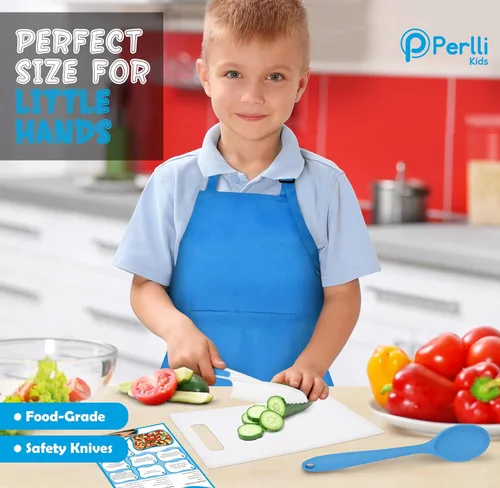 Miniatura 3 de PERLLI Juego de cocina real para niños para cocinar y hornear, 31 piezas. Regalo para chef junior con utensilios reales, estuche y juego