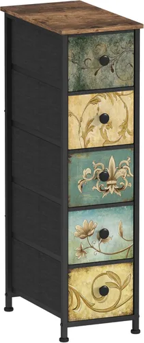 Miniatura 8 de Tohomeor Cómoda de Almacenamiento Estrecha Cómoda Delgada con Cajones de Tela de Flores Retro Armario Vertical Delgado para Espacios Pequeños, Baño