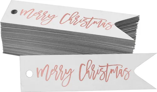 Etiquetas de papel colgantes con texto en inglés "Merry Christmas", 50 unidades Blanco
