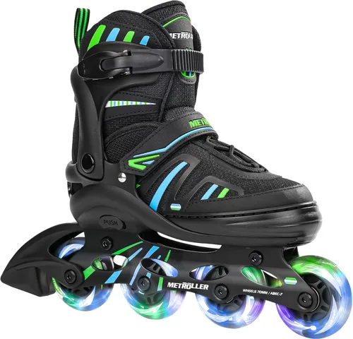 METROLLER Patines en línea ajustables para niñas y niños con ruedas iluminadas, patines en línea para niños y jóvenes, cuchillas divertidas para