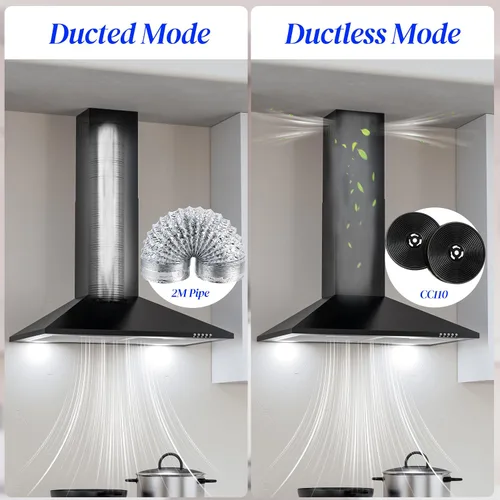 Miniatura 4 de FIREGAS Campana extractora negra de 30 pulgadas, campana extractora de montaje en pared con luces LED, ventilador de escape de 3 velocidades, Negro