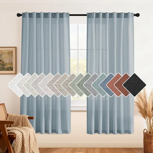 Miniatura 17 de H.VERSAILTEX Cortinas de lino natural de 63 pulgadas de largo para sala de estar, 2 paneles con trabillas traseras y bolsillo, texturizadas
