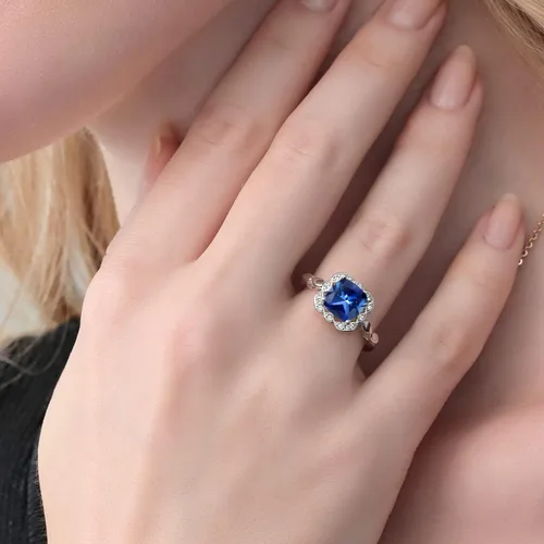 Miniatura 55 de Gem Stone King Anillo de compromiso de plata de ley 925 de 0.315 in con piedra natal y zafiro blanco creado Anillo de compromiso de boda