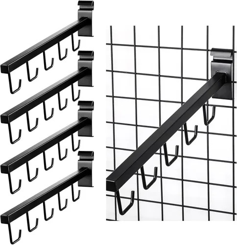 Qunclay 5 paquetes de rejilla de alambre con 5 ganchos para pared de rejilla, ganchos en J, accesorios de tubo cuadrado para rejilla, bolsas de Negro