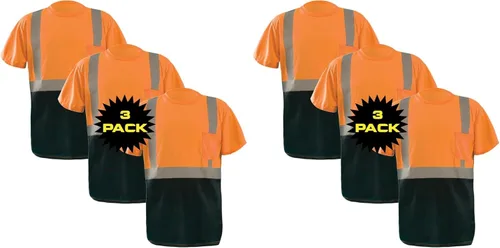 Miniatura 17 de OccuNomix LUX-SSETP2B-YS Camiseta clásica estándar de manga corta con textura ojo de pájaro absorbente con bolsillo, clase 2, 100% poliéster ANSI