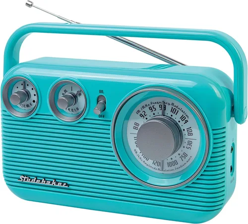 Miniatura 2 de Studebaker SB2003 Radio AM FM portátil retro Altavoz incorporado Alimentado por CA/batería Cable de entrada auxiliar (paquete) (Turquesa)