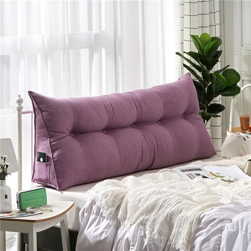 Miniatura 10 de Almohada grande con respaldo para cabecero, almohada de lectura, soporte de terciopelo, funda extraíble triangular para cama, sofá, cama doble Beige