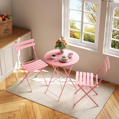 Miniatura 8 de GarveeLife Juego de Bistró Plegable de 3 Piezas, Juego de Muebles de Patio Plegables con Marco Premium, Mesa de Bistró para Exteriores y Juego de 2