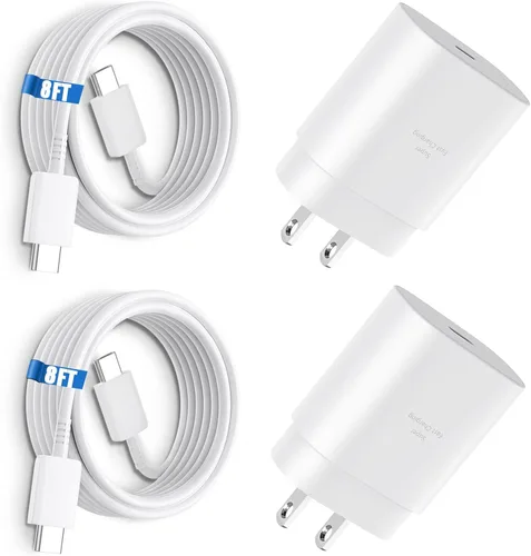 25W Cargador súper rápido tipo C, cargador S24 S23 Ultra PD/PPS USB C bloque de carga súper rápida y cable tipo C de 8 pies para Samsung Galaxy