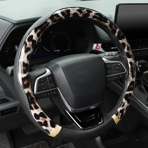 Miniatura 10 de KAFEEK Funda para volante con estampado de leopardo de 15 pulgadas, piel de microfibra con patrón de guepardo para mujeres y niñas, interior de goma
