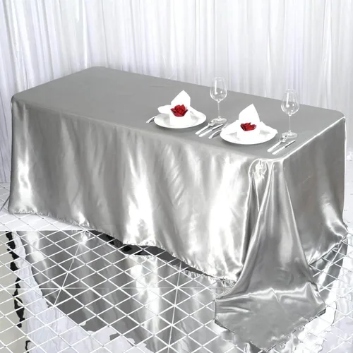 Miniatura 2 de Efavormart - Mantel rectangular de satén, 90 x 132 pulgadas, suave, oblongo, lavable, mantel decorativo de tela sedosa para bodas, fiestas, Plata