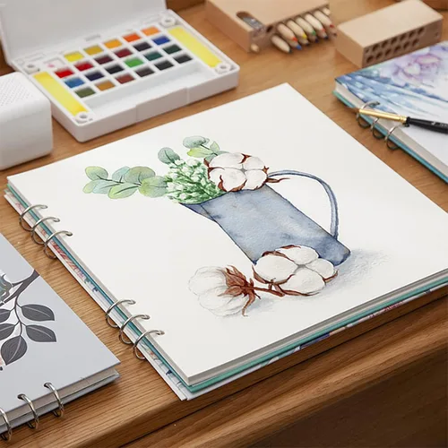 Miniatura 6 de Cuaderno de bocetos de acuarela – Cuaderno de bocetos de papel de acuarela prensa en frío 7.7 x 7.7 pulgadas, 20 hojas, papel pesado de 140