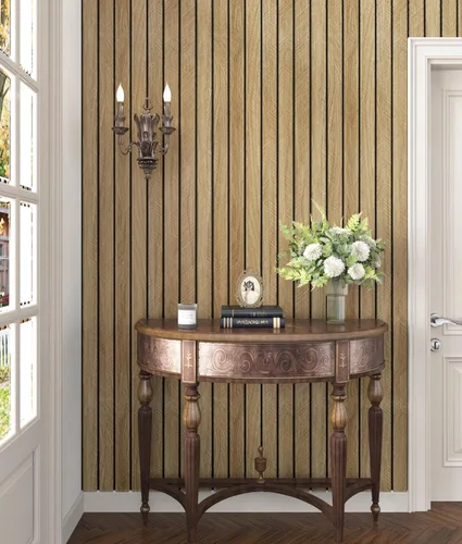 Miniatura 4 de Paneles de Madera Marrón 3D para Paredes 120" x 12" Paneles de Pared de Listones Acústicos Despegar y Pegar Paneles de Madera Autoadhesivos