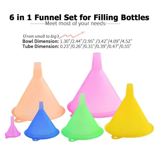 Miniatura 2 de Delove Juego de 6 embudos de plástico multiusos, embudos para botellas de llenado de uso en cocina, juego de embudo pequeño, pequeño, grande, grado