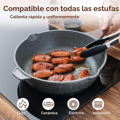 Miniatura 3 de SENSARTE Sartén antiadherente para freír en profundidad, sartén de 12 pulgadas con tapa, mango de enfriamiento, sartén de chef, utensilios de cocina