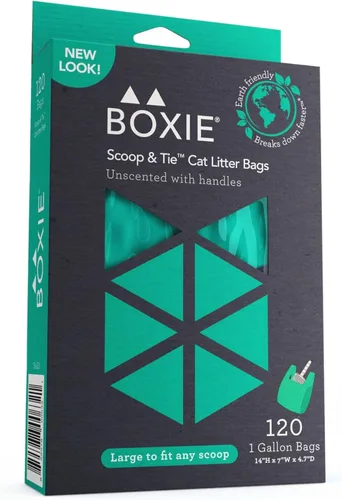 Boxie - Bolsas de basura sostenibles para mascotas, 120 unidades, a prueba de fugas, asas fáciles de atar, ecológicas, control de olores, tecnología
