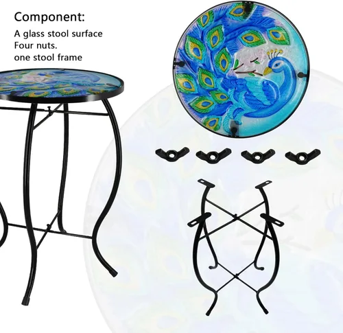 Miniatura 5 de Mesa auxiliar redonda para exteriores, mesa auxiliar de metal, mesa de cristal, mesa de té, mesita de noche para sala de estar, dormitorio, uso