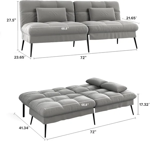 Miniatura 2 de COMHOMA Sofá cama convertible, sofá de tela de 68 pulgadas con respaldo ajustable, sofá biplaza reclinable, sofá cama, muebles de sala de estar