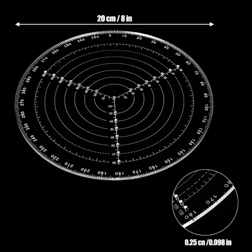 Miniatura 2 de Herramienta de brújula, buscador central de círculo redondo de 7.874 in, herramienta de centrado de torno acrílico transparente, calibre circular