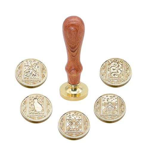 Miniatura 4 de SWANGSA Juego de sellos de cera, 6 cabezales de sello de cera vintage y 1 mango de madera para invitaciones de fiesta de boda, cartas, sobres